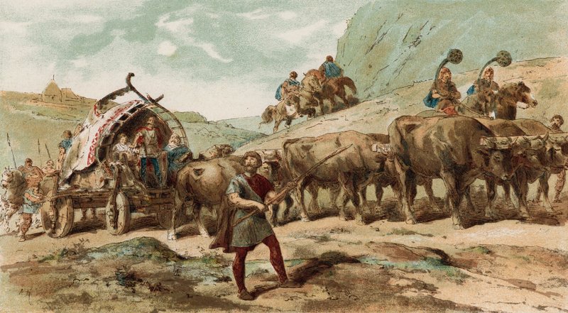 Wóz z wołem i eskorta plemienia Nerwiów z północnej Galii autorstwa Armand Jean Heins