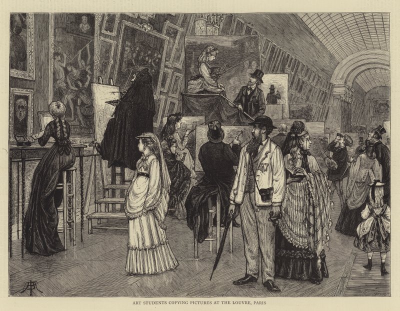 Studenci sztuki kopiują obrazy w Luwrze, Paryż autorstwa Arthur Boyd Houghton