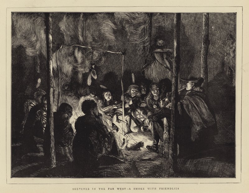 Szkice na Dalekim Zachodzie, dym z przyjaciółmi autorstwa Arthur Boyd Houghton