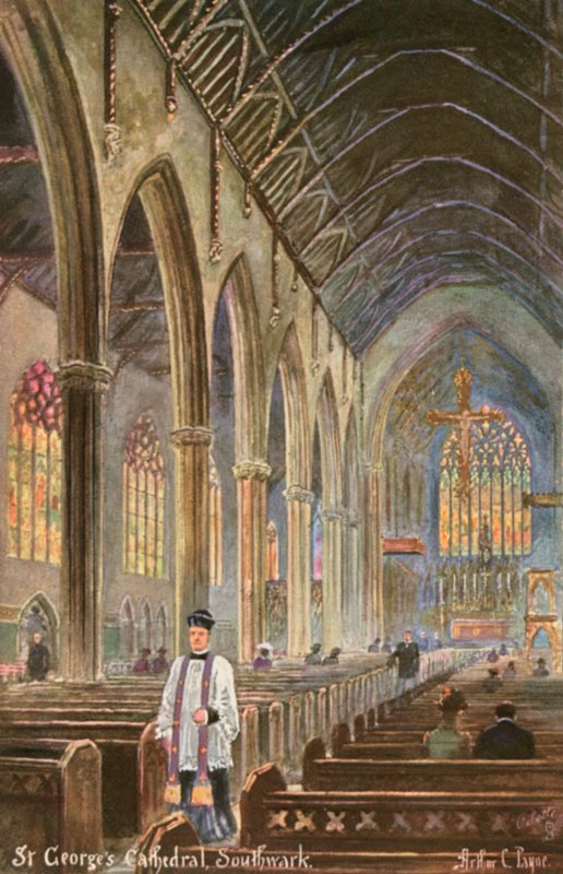 Katedra św. Jerzego, Southwark, Londyn (kolor lito) autorstwa Arthur Charles (after) Payne