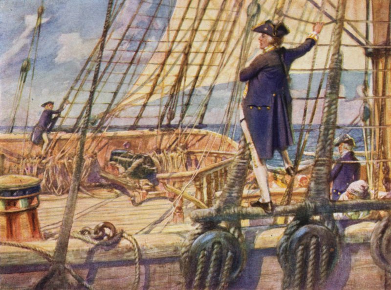 Kapitan Nelson rzuca wyzwanie kadetowi, aby ścigał się na maszcie autorstwa Arthur David McCormick