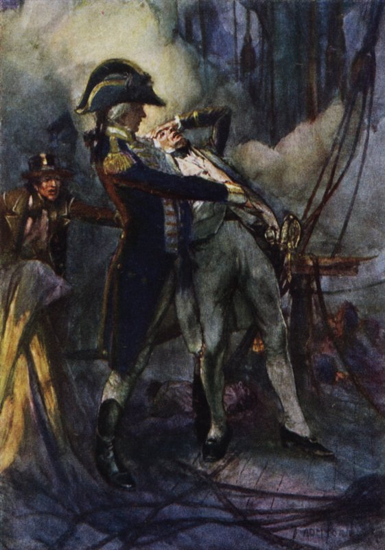 Nelson ciężko ranny nad Nilem, kapitan Berry złapał go w ramiona, gdy spadał autorstwa Arthur David McCormick