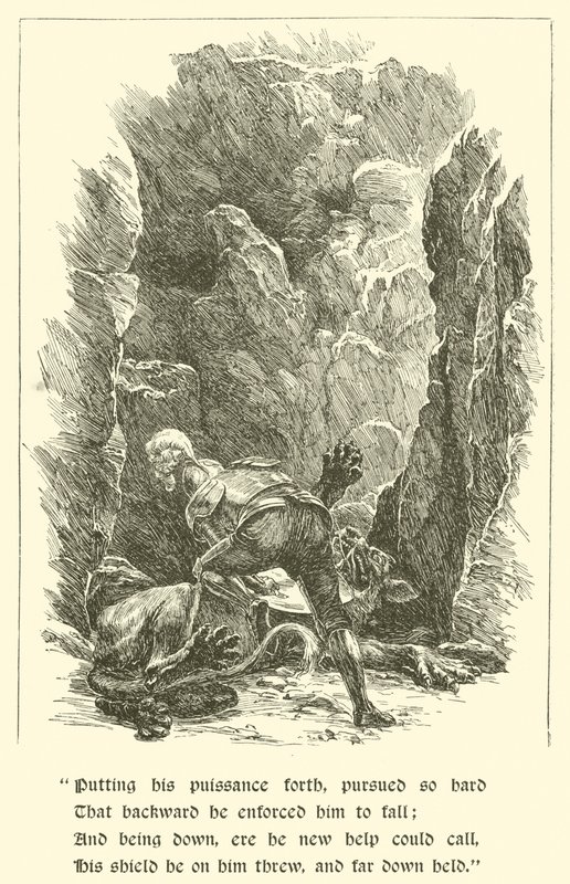 Sir Calidore, rycerz uprzejmości, bestia z tysiącem języków (rycina) autorstwa Arthur George Walker