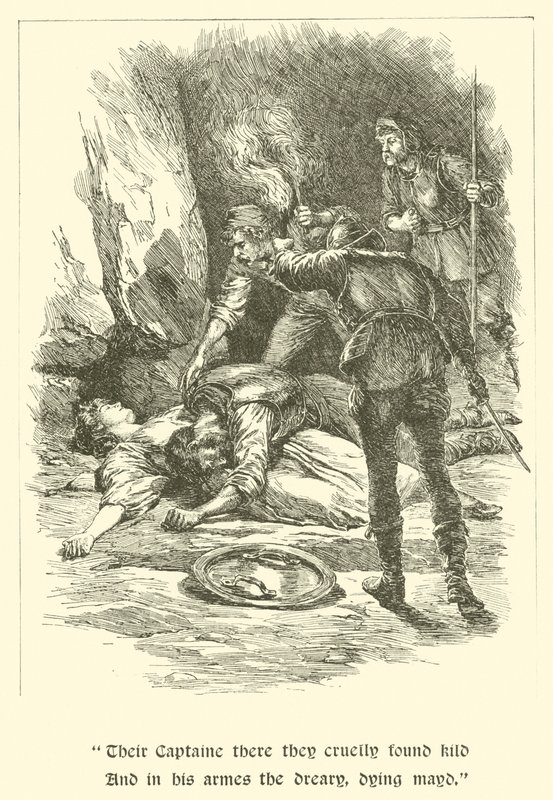 Sir Calidore, rycerz uprzejmości, w jaskini rozbójników (rycina) autorstwa Arthur George Walker
