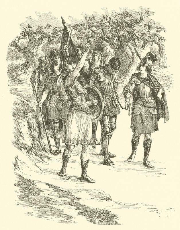 Przygody Sir Artegalla, Królowej Amazonek (rycina) autorstwa Arthur George Walker
