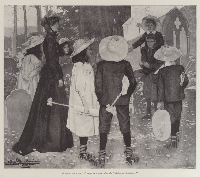 Pielgrzymi z Canterbury, autor: E. Nesbit autorstwa Arthur Herbert Buckland