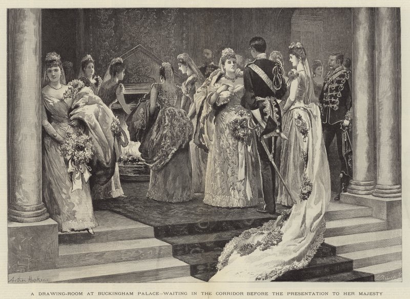 Salon w Pałacu Buckingham, czekający w Korytarzu przed Ofiarowaniem Jej Królewskiej Mości autorstwa Arthur Hopkins