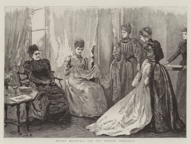 Kupowanie materiałów do ślubnej Trousseau autorstwa Arthur Hopkins