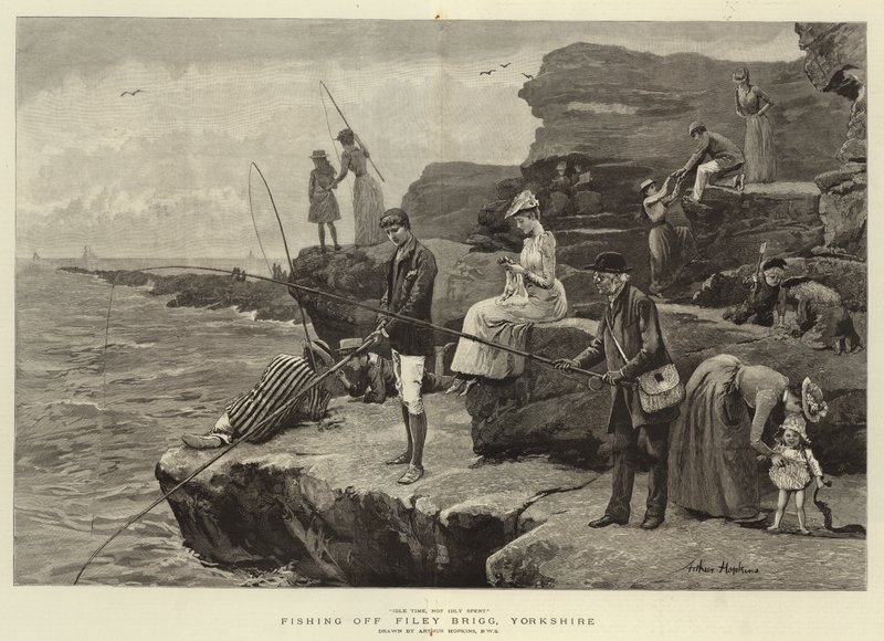 Łowienie ryb przy Filey Brigg, Yorkshire autorstwa Arthur Hopkins
