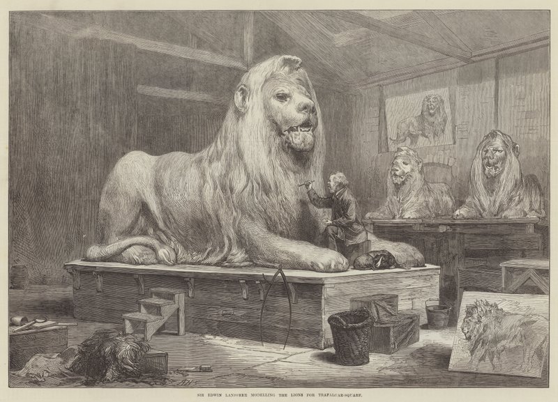 Sir Edwin Landseer modeluje lwy dla Trafalgar-Square autorstwa Arthur Hopkins