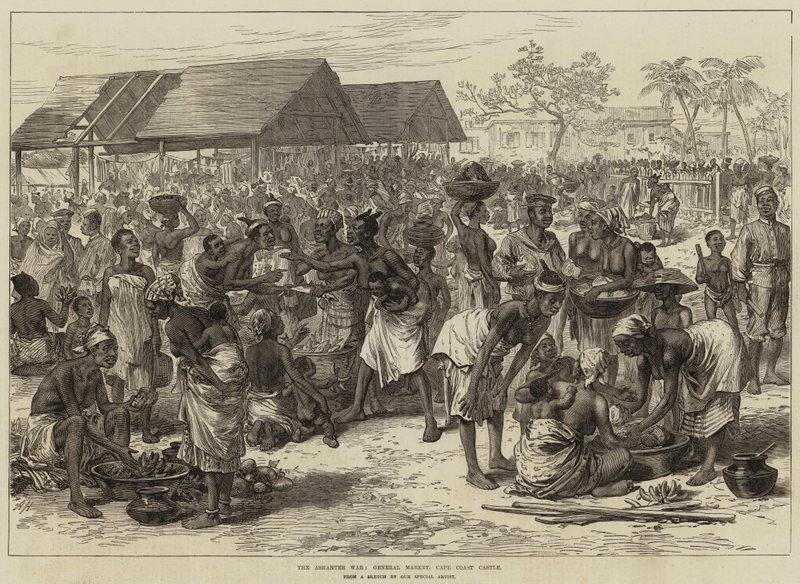 Wojna Ashantee, Rynek Główny, Zamek Cape Coast autorstwa Arthur Hopkins