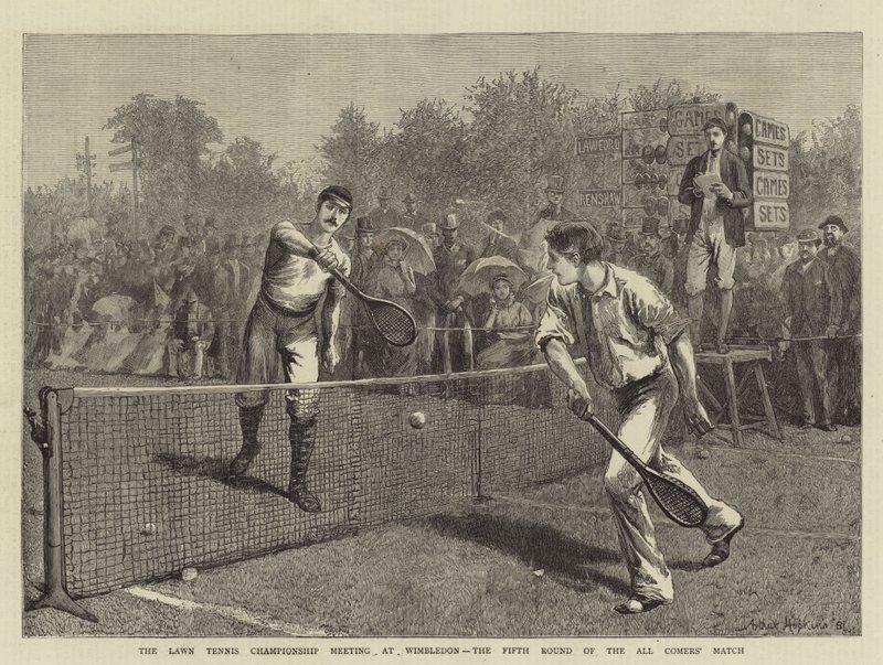 Spotkanie Mistrzostw Świata w tenisie ziemnym na Wimbledonie, piąta runda meczu wszystkich przyjezdnych autorstwa Arthur Hopkins