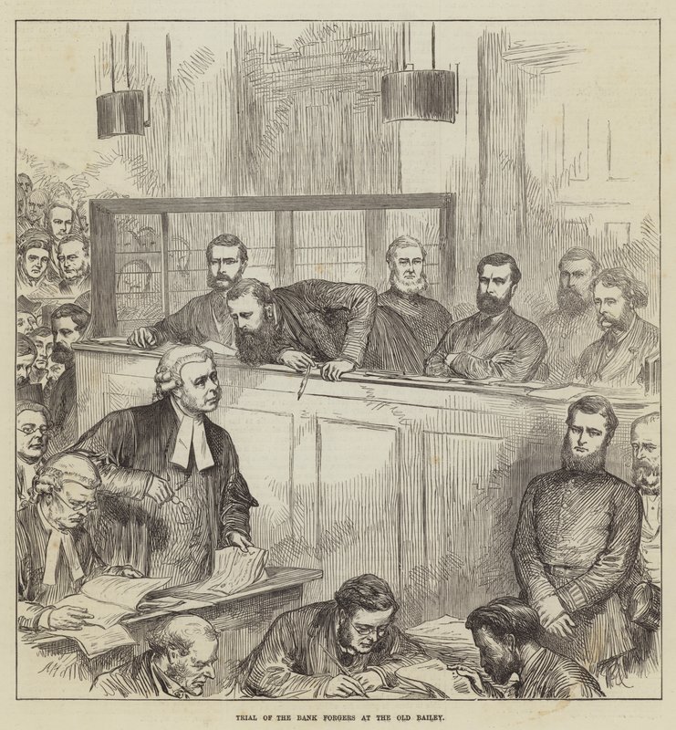 Proces bankowych fałszerzy w Old Bailey autorstwa Arthur Hopkins