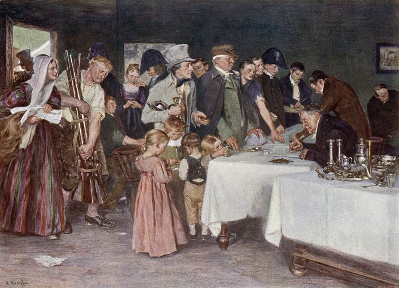 Ludność pruska przekazująca swój majątek, aby pomóc sfinansować nową wojnę z Napoleonem autorstwa Arthur Kampf
