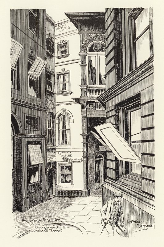 The George  Vulture z George Yard, Lombard Street (litografia) autorstwa Arthur Moreland