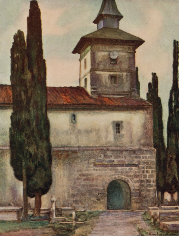 Kraj Basków: Kościół w Itxassou (kolor lito) autorstwa Arthur Romilly Fedden