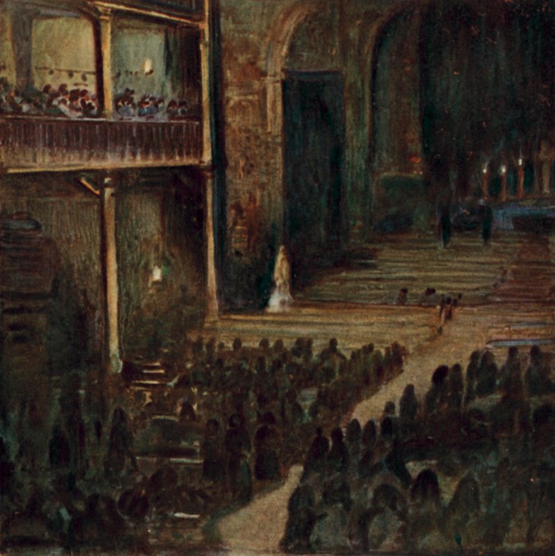 Kraj Basków: Wielki Piątek Wieczór, kościół św. Jana Baptysty, St Jean de Luz (kolor lito) autorstwa Arthur Romilly Fedden