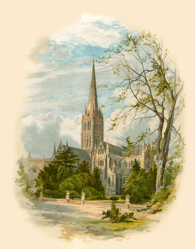 Katedra w Salisbury, z Pałacu Biskupiego autorstwa Arthur Wilde Parsons