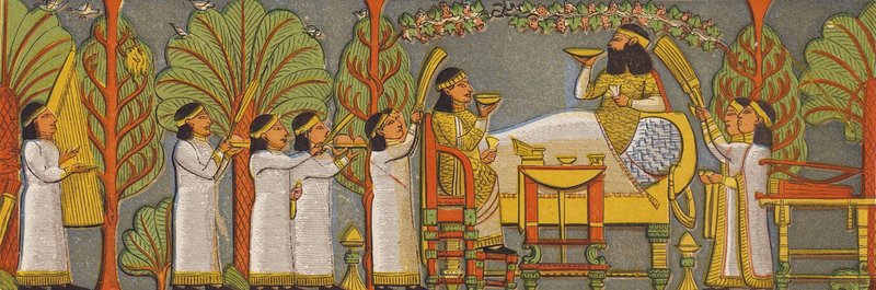 Asyryjska scena bankietowa (kolorowa litografia) autorstwa Assyrian