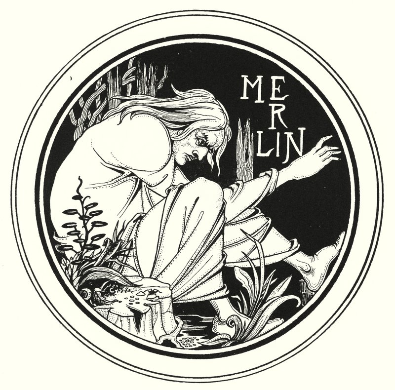 Merlin (grawerunek) autorstwa Aubrey (after) Beardsley
