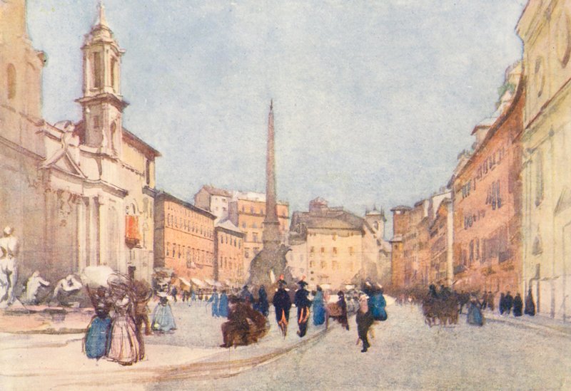 Rzym: Piazza Navona (kolorowa litografia) autorstwa Aubrey Waterfield