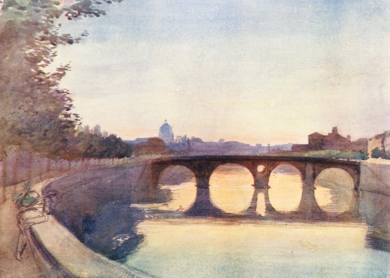 Rzym: Ponte Sisto (kolorowa litografia) autorstwa Aubrey Waterfield