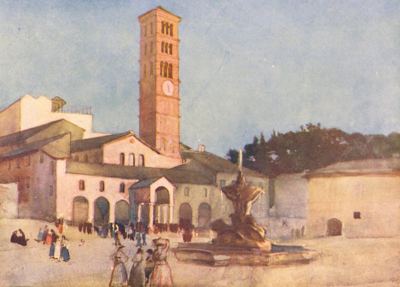 Rzym: Sta Maria in Cosmedin (kolorowa litografia) autorstwa Aubrey Waterfield