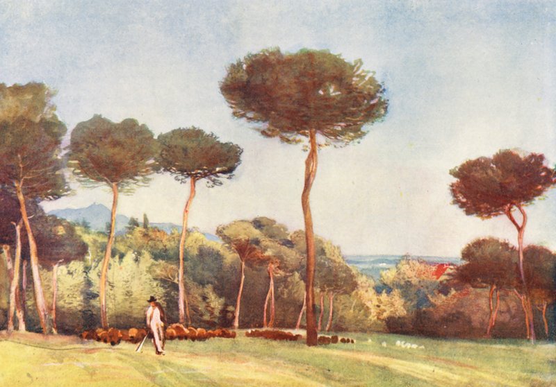 Rzym: Kampania z Villa Pamphili Doria (kolorowa litografia) autorstwa Aubrey Waterfield