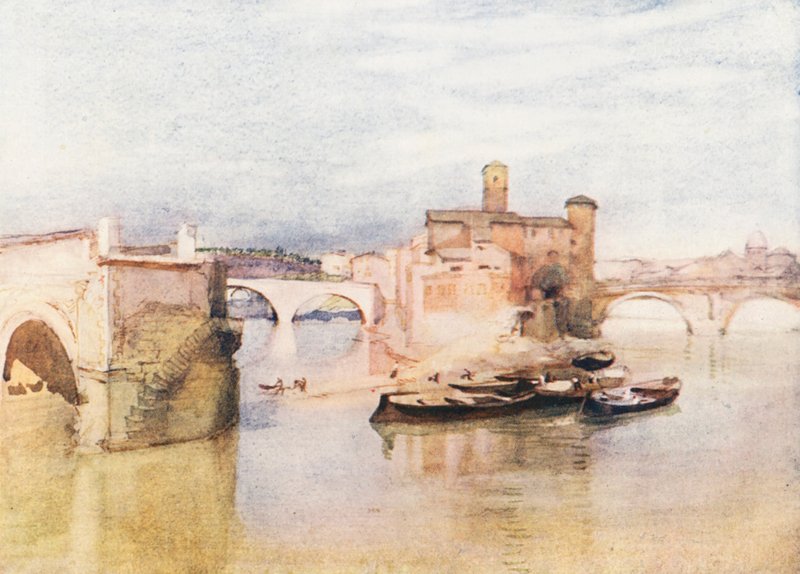 Rzym: Wyspa na Tybrze (kolorowa litografia) autorstwa Aubrey Waterfield