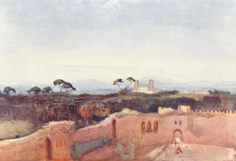 Rzym: Villa Borghese z dachu (kolorowa litografia) autorstwa Aubrey Waterfield