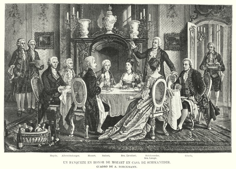 Bankiet na cześć Mozarta w Domu Schikanedera (lito) autorstwa August (after) Borckmann