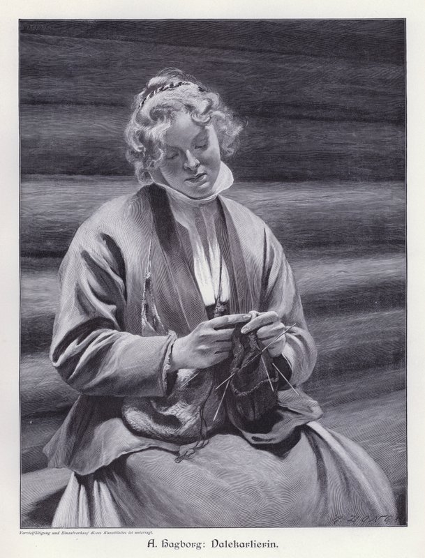 Portret kobiety na drutach (Grawerowanie) autorstwa August Wilhelm Nikolaus Hagborg