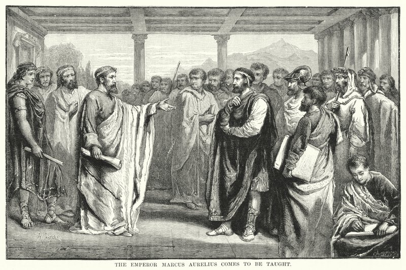 Cesarz Marek Aureliusz przychodzi na naukę (grafika) autorstwa Auguste Francois (after) Laby