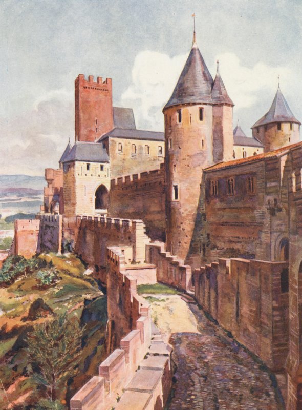 Francja: La Cite De Carcassonne (kolorowa litografia) autorstwa Auguste Gerardin