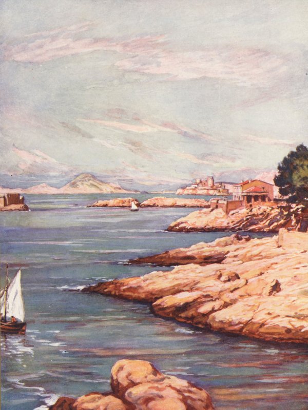 Francja: La Corniche A Marseille (kolorowa litografia) autorstwa Auguste Gerardin