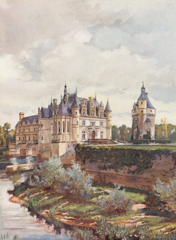 Francja: Le Chateau De Chenonceaux (kolorowa litografia) autorstwa Auguste Gerardin