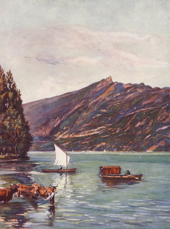Francja: Lac Du Bourget (kolorowa litografia) autorstwa Auguste Gerardin