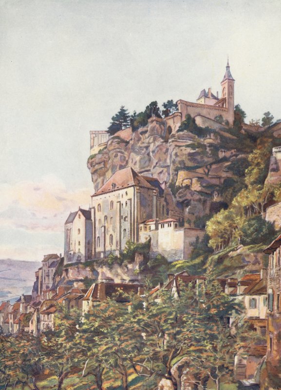 Francja: Sanktuarium w Rocamadour (kolorowa litografia) autorstwa Auguste Gerardin