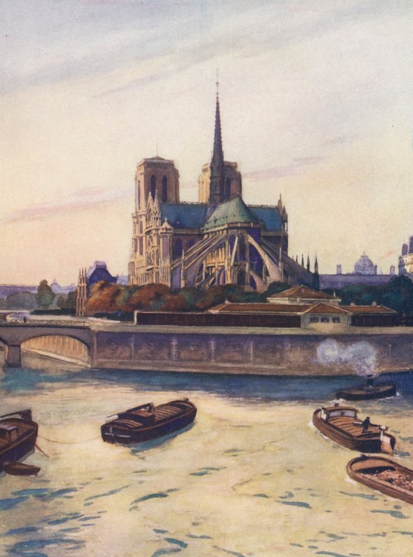 Francja: Notre-Dame De Paris (kolorowa litografia) autorstwa Auguste Gerardin
