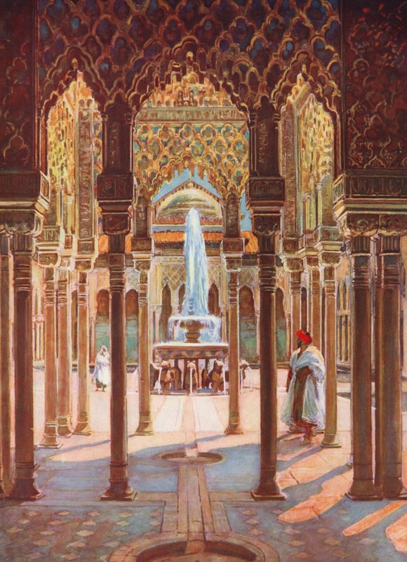 Alhambra, Hiszpania (kolorowa litografia) autorstwa Auguste Gerardin