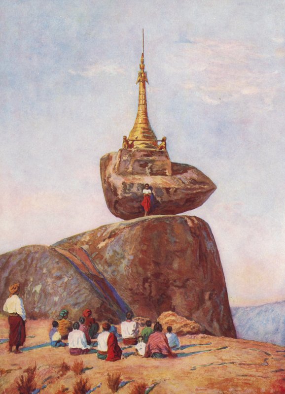 Pagoda Sampan, Birma (kolorowa litografia) autorstwa Auguste Gerardin