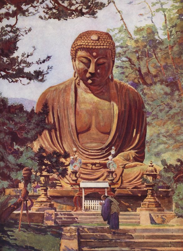 Daiboutsou z Kamakoura, Japonia (kolorowa litografia) autorstwa Auguste Gerardin