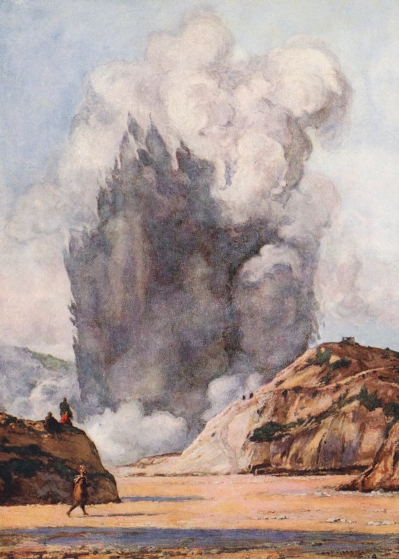 Black Geyser, Nowa Zelandia (kolorowa litografia) autorstwa Auguste Gerardin