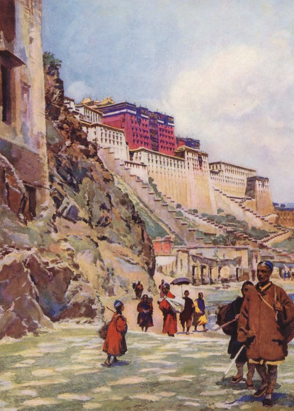 Potala, Tybet (kolorowa litografia) autorstwa Auguste Gerardin