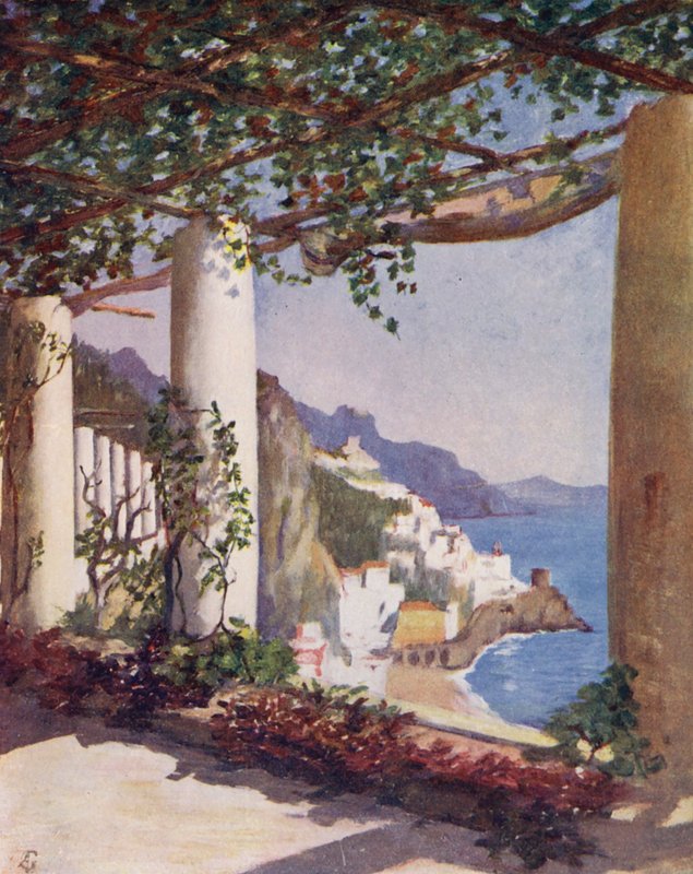 Amalfi z tarasu hotelu Cappucini, jesień (kolorowa litografia) autorstwa Augustine Fitzgerald