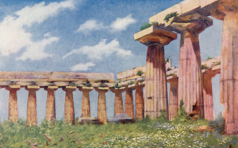 Bazylika w Paestum (kolorowa litografia) autorstwa Augustine Fitzgerald