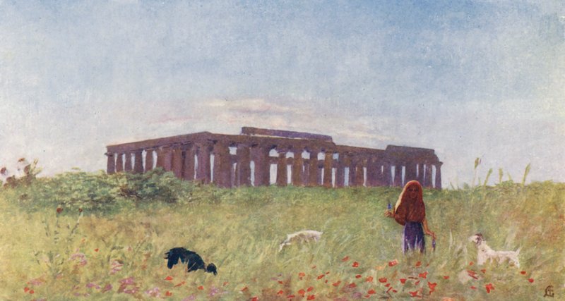 Bazylika w Paestum (kolorowa litografia) autorstwa Augustine Fitzgerald