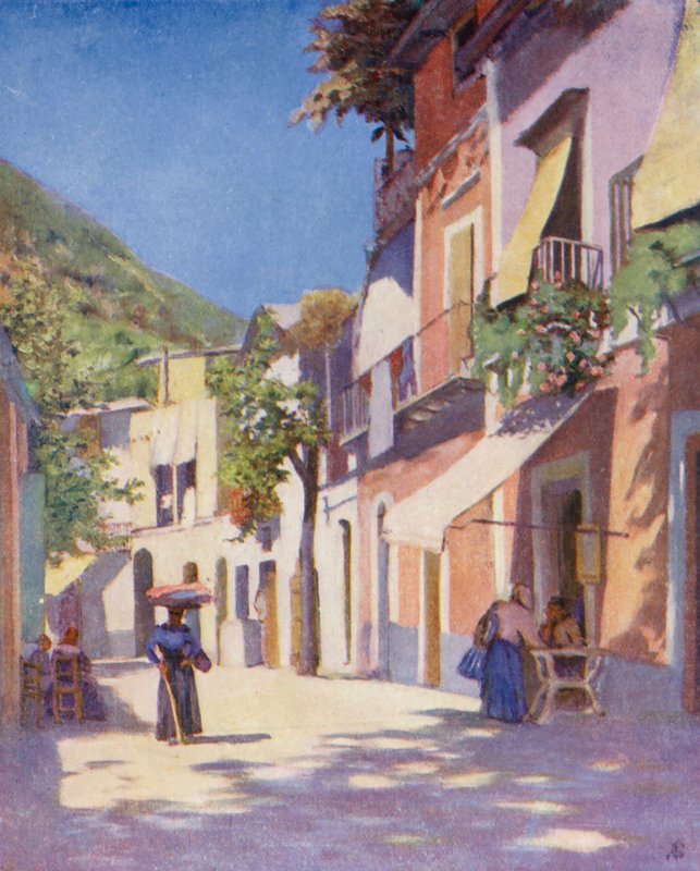 Ulica w Casamicciola, Ischia (kolorowa litografia) autorstwa Augustine Fitzgerald