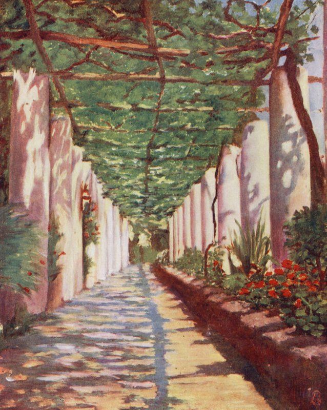 Taras hotelu Cappucini, Amalfi, w pełni lata (kolorowa litografia) autorstwa Augustine Fitzgerald
