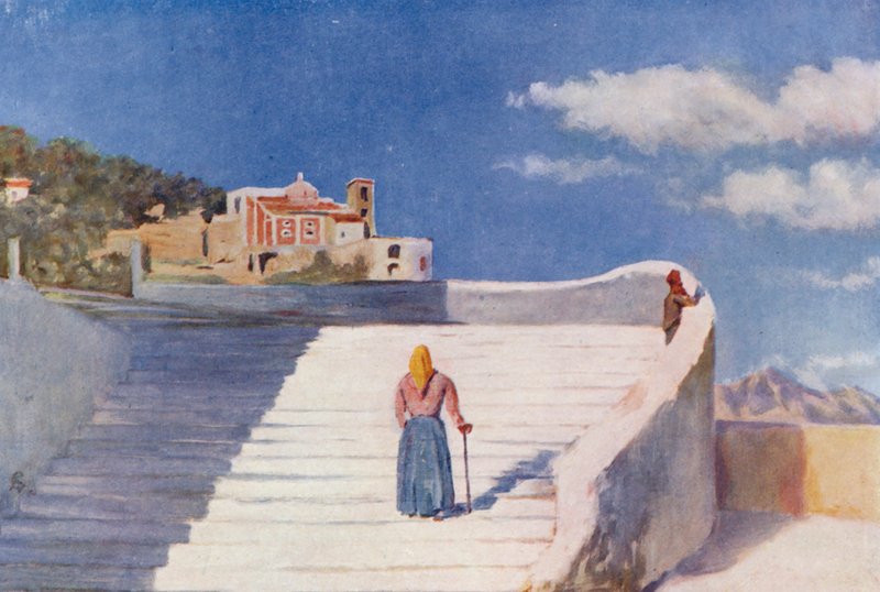Ulica w Atrani (kolorowa litografia) autorstwa Augustine Fitzgerald